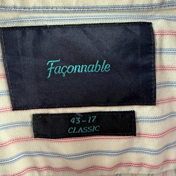 Faconnable Blue Red Striped 17 French Long Sleeve Men Shirt Button Up Spread - Picture 3 of 16